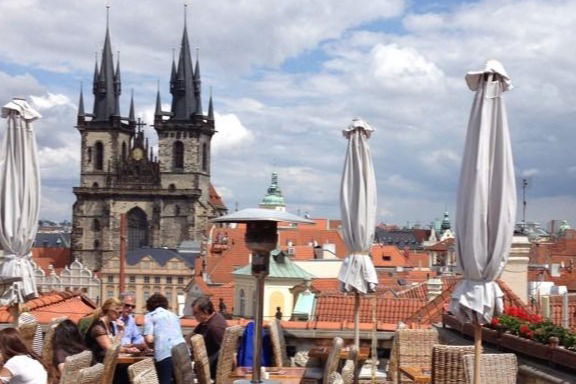 Prague rooftop cafe with a view!