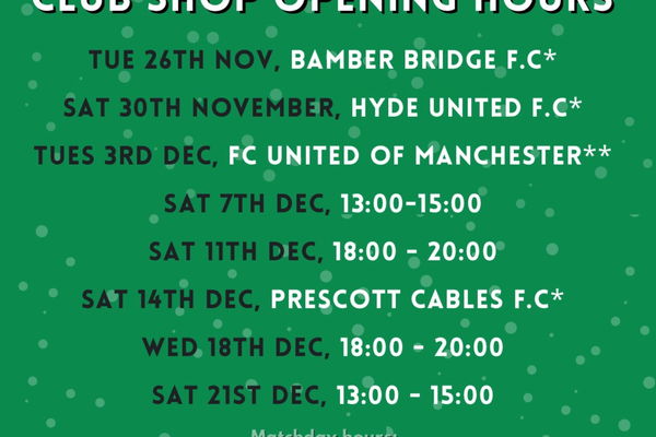 Club shop 2024 Christmas opening times