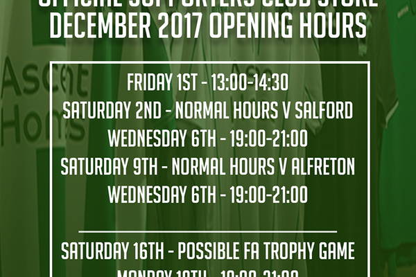 Club Shop | December Opening Times