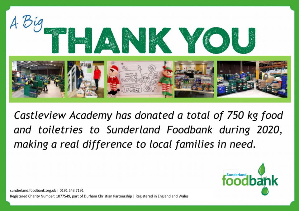 CVEA Supporting Sunderland Food Bank Castle View Enterprise Academy