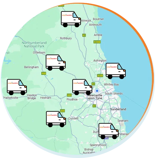 Koziwarm covering from Alnwick to Peterlee and Haltwhistle