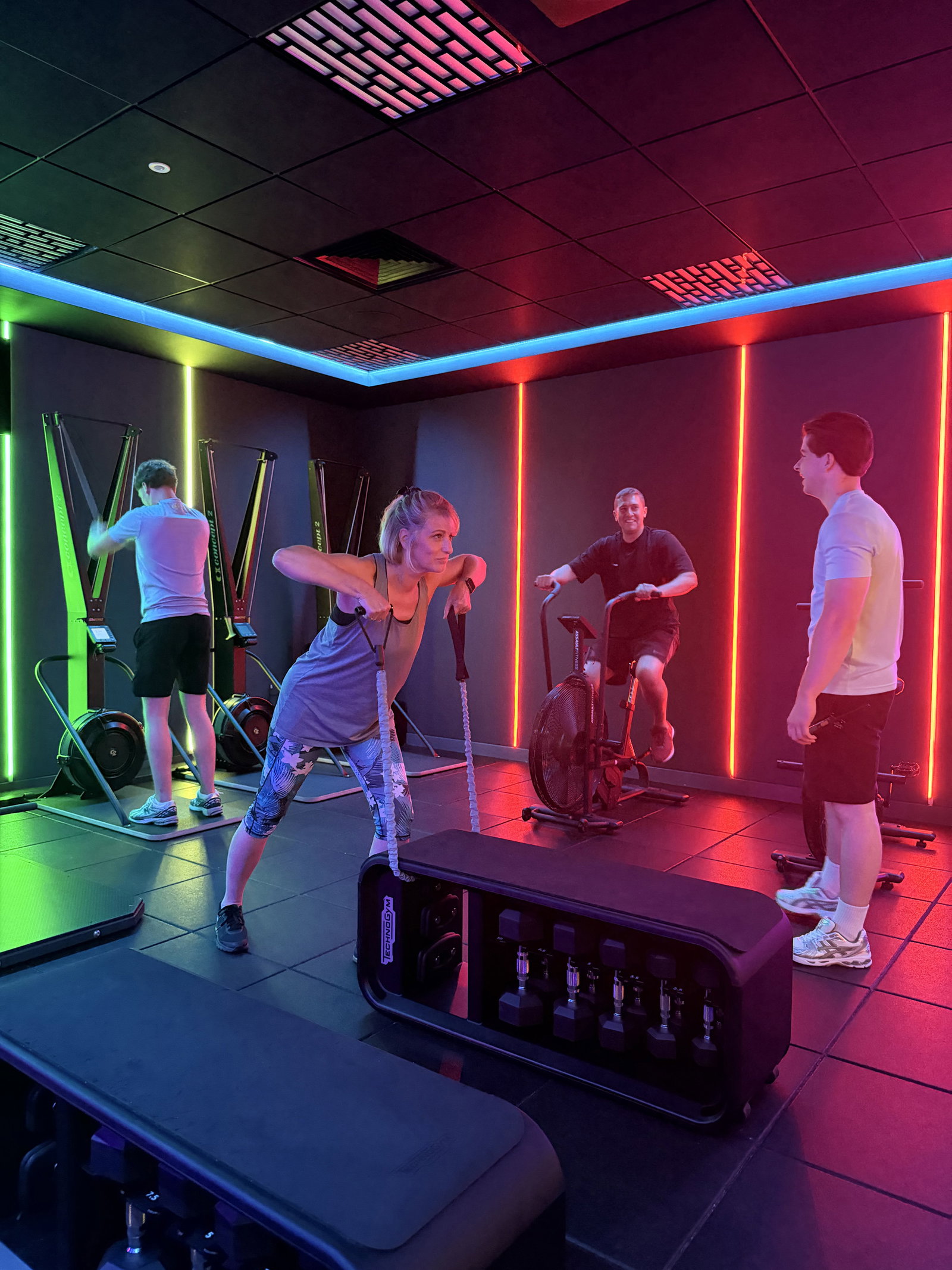 A group fitness class in a studio