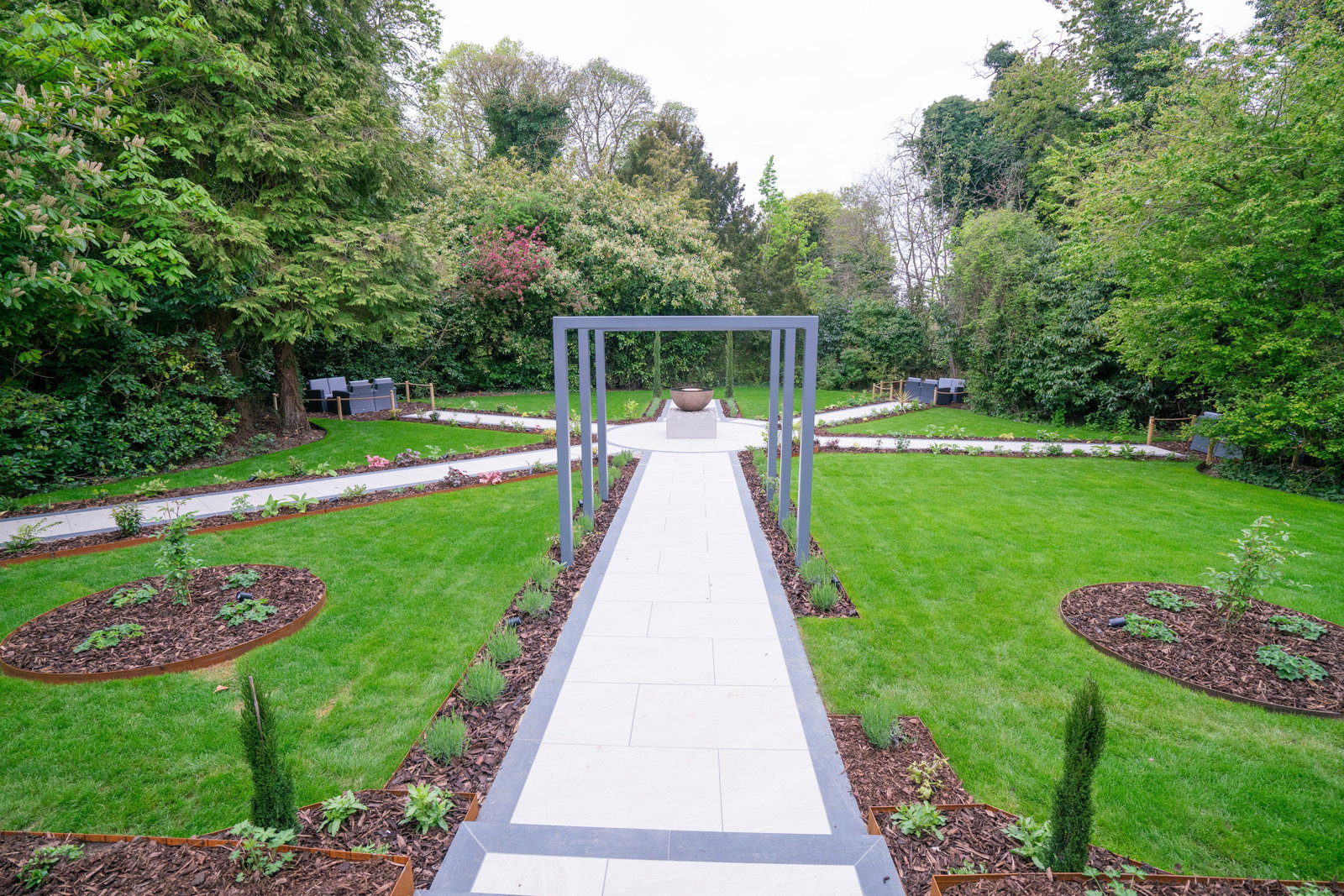 A peaceful garden path with planting